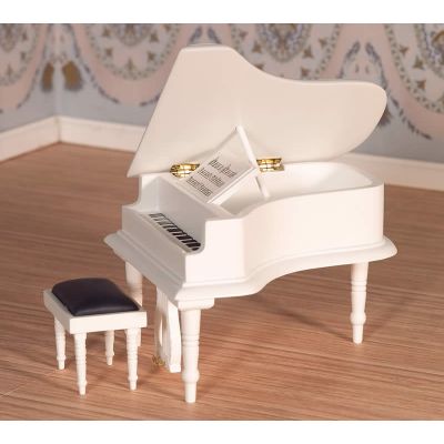 Classical White Grand Piano & Stool                         