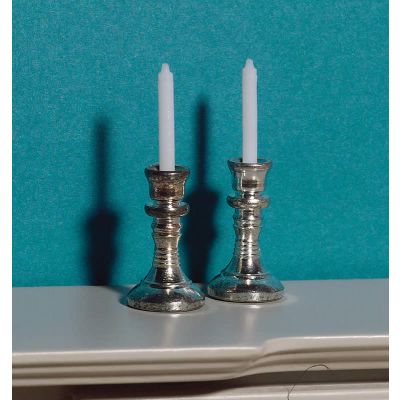 Two 'Silver' Candlesticks & Candles                         
