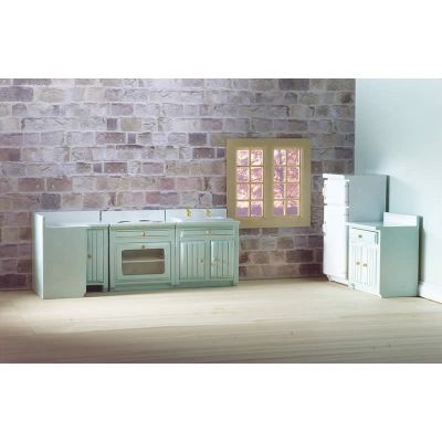 Fitted Kitchen Set Pale Blue with white fridge 5pcs                                    
