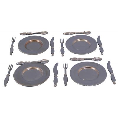 Metal Plate/Cutlery 4place set