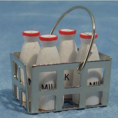 4 Milk Bottles w Crate 