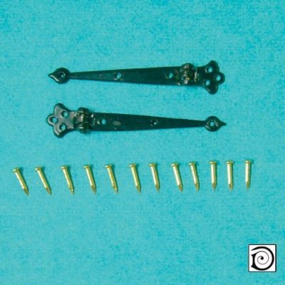 Black Long Hinges pk2, for use with 1/12th scale miniature doors