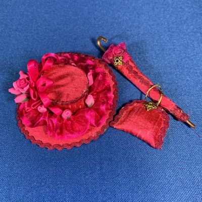 Pink Hat, Parasol & Bag Set Handmade