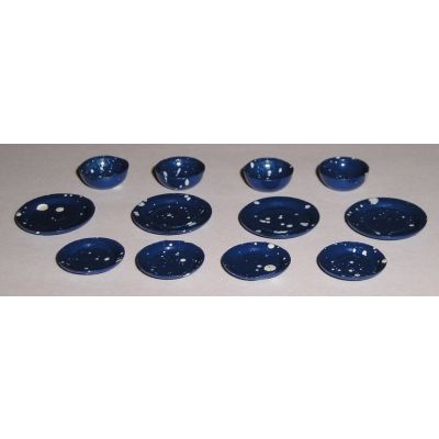 Blue Speckled Bowl & Plate Set