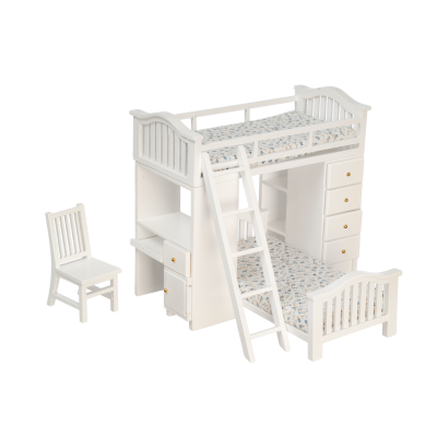 White Bunk Beds with Desk & Chair                                