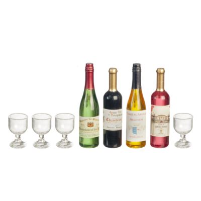 4 Wine Bottles & Glasses Set