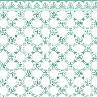 Dutch Tile Green on White A3 Wallpaper
