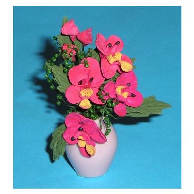 Red Flowers in Pink Vase