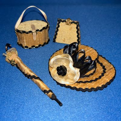 Gold/Black Hat, Parasol & Bags Set Handmade