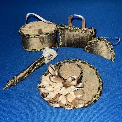 Gold Hat, Parasol & Bags Set Handmade