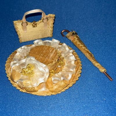 Deep Gold Hat, Parasol & Bags Set Handmade