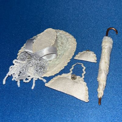 Off White Hat, Parasol & Bags Set Handmade