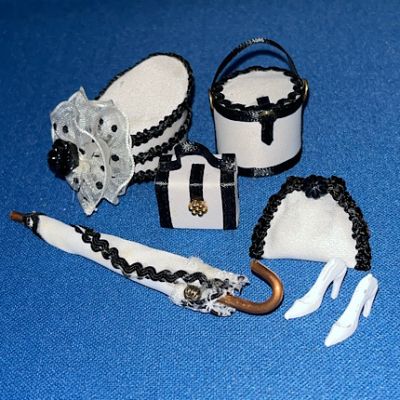 White Hat, Parasol, Shoes & Bags Set Handmade