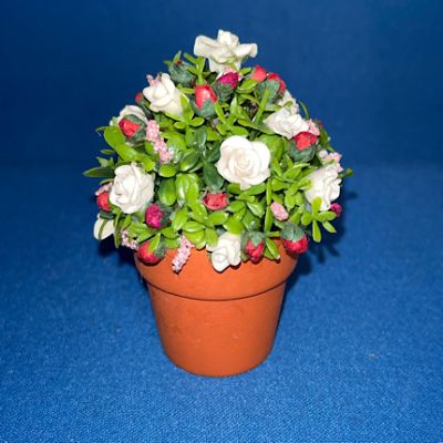 Flowers in Pot White/Red 2.5" (Hand made in the UK)