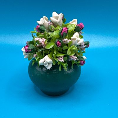 Flowers in Pot White/Pink 2" (Hand made in the UK)