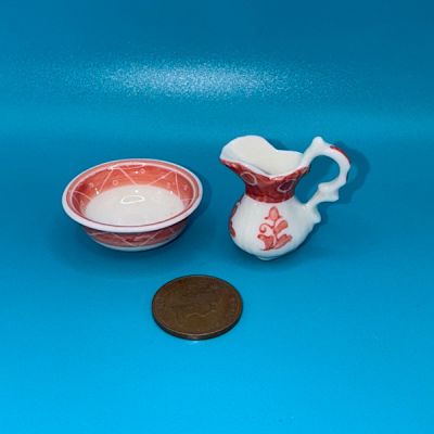 Large Jug and Bowl White/Orange (Last One)