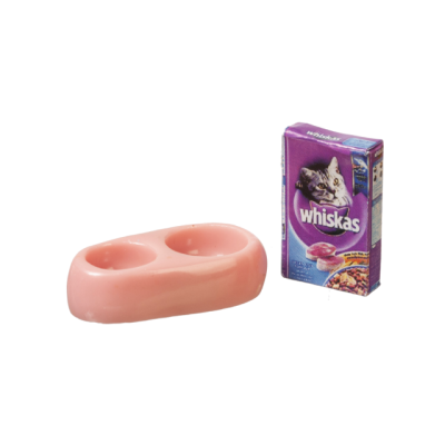 Cat Food & Pink Bowls